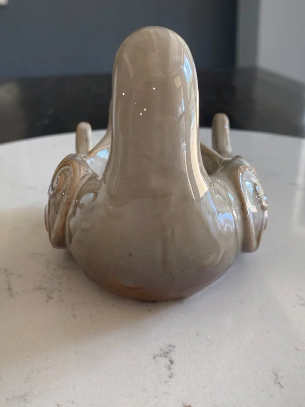 Vintage Ceramic Dove Bird Trinket Dish Candle Holder Drip Glaze Scroll Design